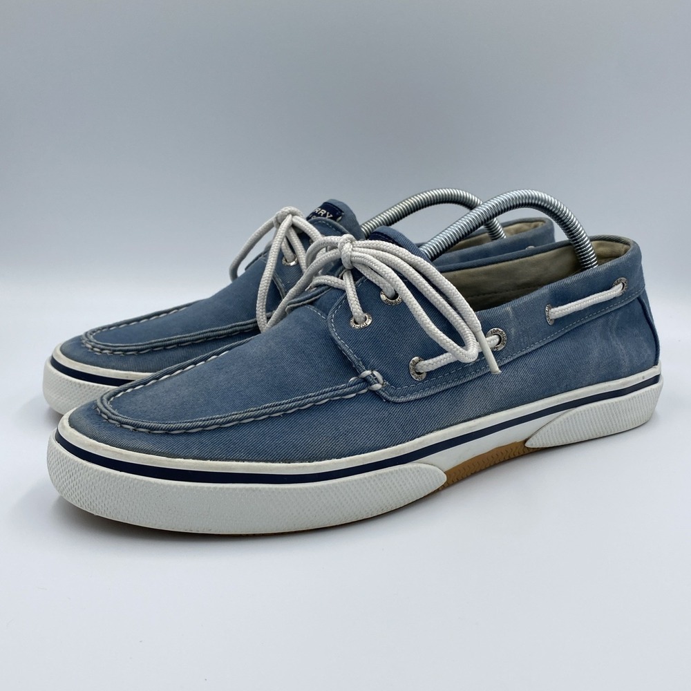 Sperry Top-Sider Halyard 2-Eye Men's Size 10.5 Blue Canvas White Gum Boat Shoes